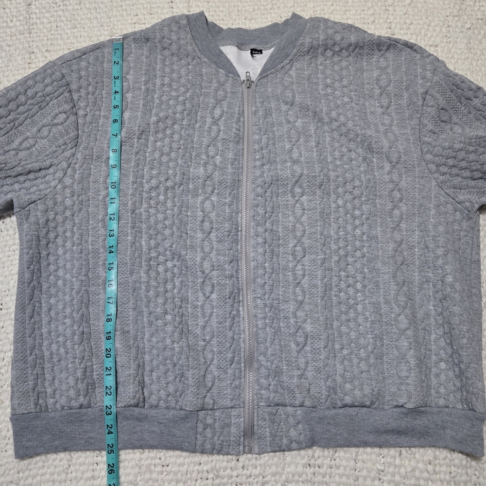 Cozy Gray Textured Zip-Up Sweater Bomber Jacket Size XXL - Picture 11 of 14